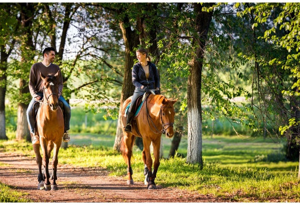 Private riding lesson on the terrain for two