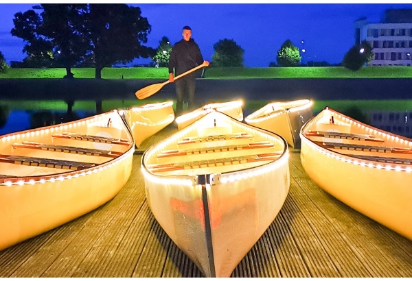 Jelgava evening boat trip in illuminated boats